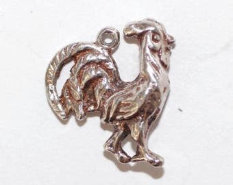 Vintage Sterling Silver Bracelet Charm 3d Rooster Solid Silver (2g)