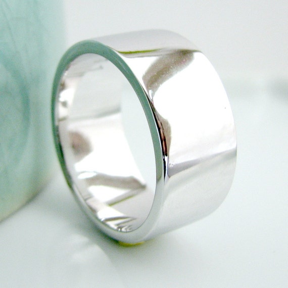 Solid 14K White Gold Wedding Band 9mm Wide Ring For Men