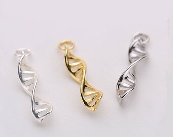 5PCS 925 Sterling Silver DNA Helix Charms,DNA Strand,Molecule Charm,3D Science DNA Charm