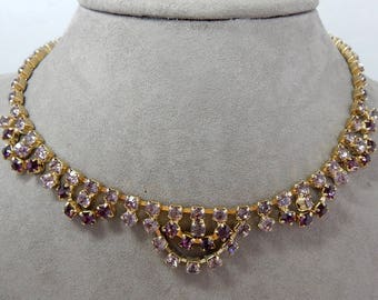Vintage Amethyst Rhinestone Choker Necklace OY27