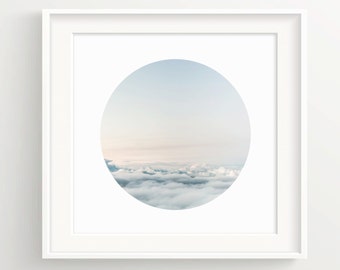 Circle Sky Print - White Border - Floating above clouds - Wall Art Print