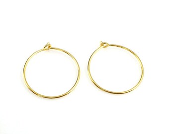 22K Gold plated Sterling Silver Hoop Earrings, 15mm Earring Hoops, Gold Vermeil Earwire -Wholesale Bulk Earring Findings- Sku: 203008-15-VM