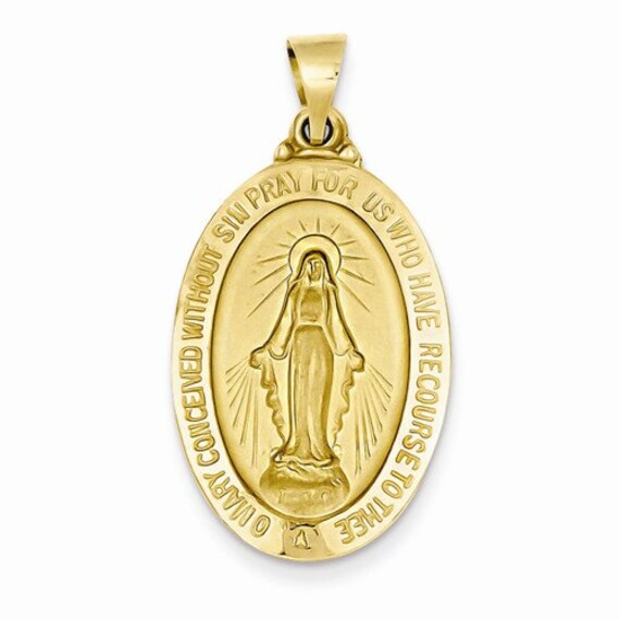 14K Yellow Gold Blessed Virgin Mary Miraculous Medal Oval