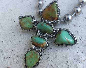 Turquoise Cross Necklace~Statement Jewelry~Navajo Accessories~Native American Jewelry