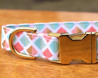 Gold Dog Collar - Girl Dog Collar - Girly Dog Collar - Female Dog Collar - Fabric Dog Collar - Unique Dog Collars - Modern Dog Collar