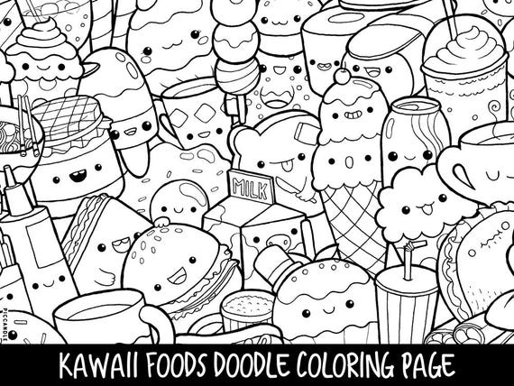  Foods Doodle Coloring Page Printable Cute Kawaii Coloring 