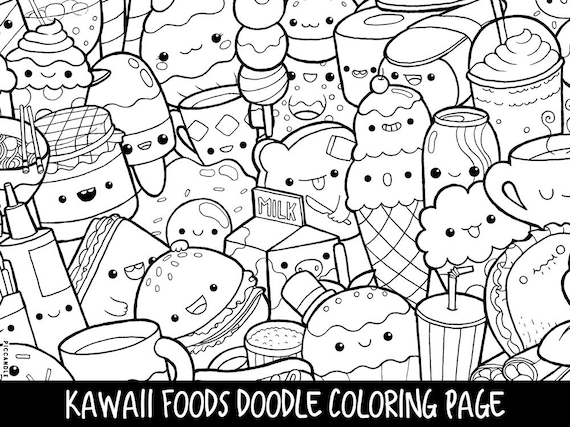 Foods Doodle Coloring Page Printable Cute\/Kawaii Coloring