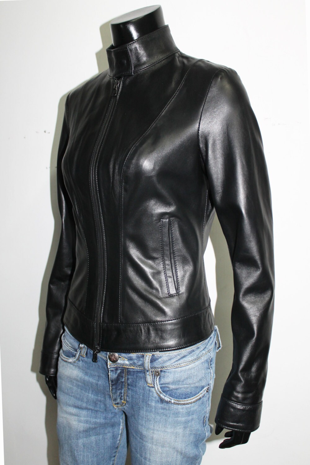 Italian handmade Women soft genuine lambskin leather fitted jacket slim ...