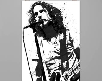 Chris Cornell poster Music wall decor Modern art print Splattered watercolor style Contemporary art PRINT #0093