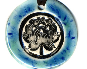 Lotus Flower Ceramic Necklace in Blue