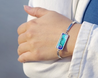 Cloisonne bracelet Blue wave bracelet Sea green jewelry Cloisonne enamel jewelry Ocean inspirational bracelet Fantastic gift for women