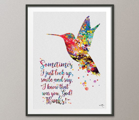 Hummingbird Quote Art Watercolor Print Wedding Gift Wall Art