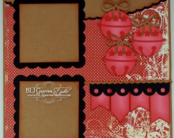 Premade Christmas Jingle Bells Scrapbook Page 12x12 Layout Paper Piecing Handmade 8