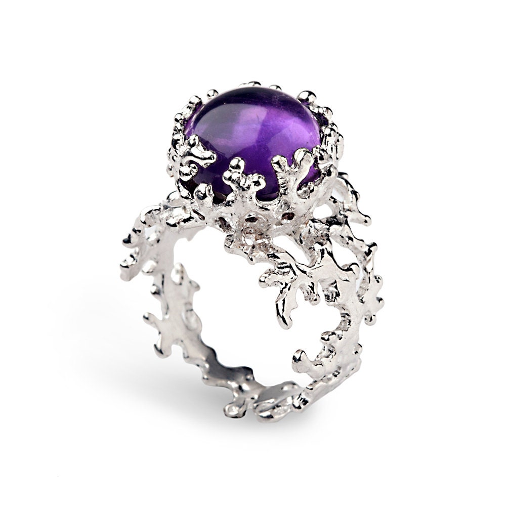 coral purple amethyst ring sterling silver amethyst ring