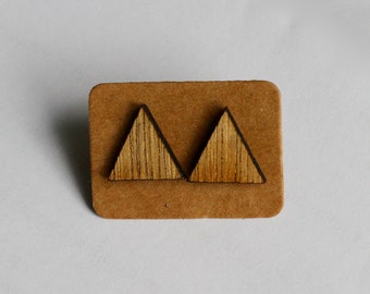 Plywood Laser Cut Triangle Stud Earrings
