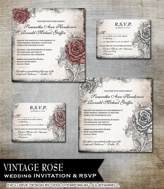 Vintage Wedding Invitation Set Wedding Invitation & rsvp
