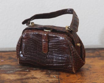 Gorel Faux Alligator Vintage Purse 1950's Handbag Top Handle Purse