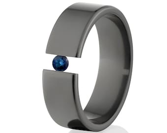Tension Set Ring, Uniquely You, Black Zirconium, Sapphire - BZ-7F-P-Tension