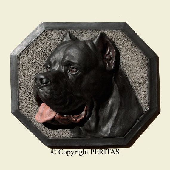 Hand painted Cane Corso dog molosser wall sculpture statue
