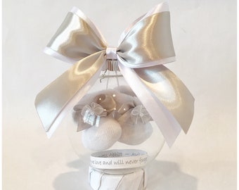 Pregnancy Loss/Miscarriage Ornament with Floating Baby Booties, Angel Baby Memorial Ornament with Bible Verse