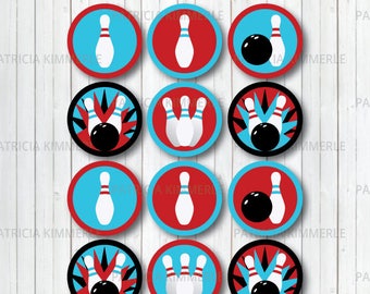 Printable Cupcake Toppers, Bowling Theme, Bowling Ball, Bowling Pin, Strike, Party, Favors, Birthday, Decorations, DIY, INSTANT DOWNLOAD