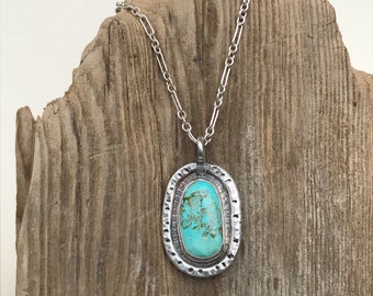 Handcrafted Rustic Southwestern Sterling and Turquoise Stone Pendant