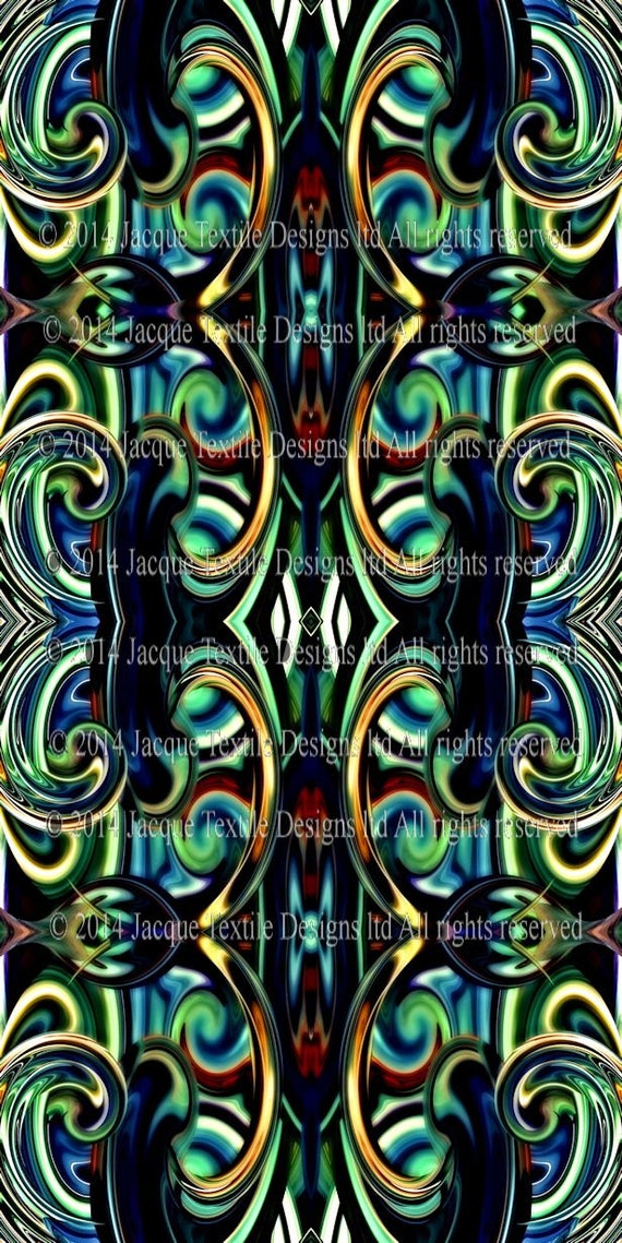 Green Blue Handmade Artist Made Fiber Art Home Decor Lightning Cotton Canvas Upholstery Fabric By The Yard