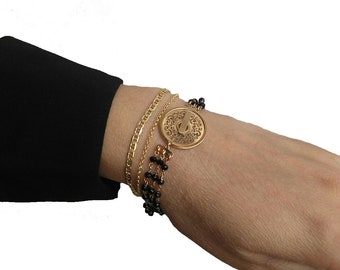 Sterling silver bracelet, Onyx bracelet, Gemstone bracelet.