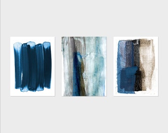 Blue & Brown Wall Art - Set of 3 Prints - Abstract Watercolor Painting Prints - Scandinavian Prints - Prints on Paper or Download