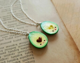 Heart BFF avocado necklaces, Best friend necklace, vegan jewelry, avocado jewelry, friendship pendant, food necklace, bff gift, food pendant