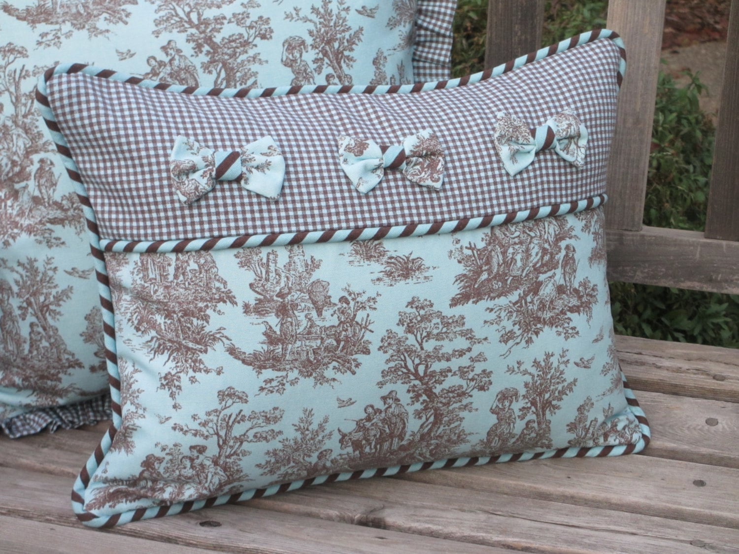 Toile Pillow Cover Deluxe French Country Aqua Turquoise