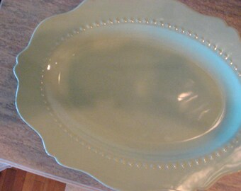 Scalloped Sage Green Ceramic Platter 17"x12.5"