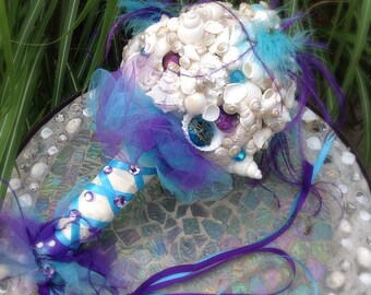 Beach Bouquet, Seashell Bouquet, Jeweled Bouquet, Purple Blue Bouquet, Destination Wedding, one-of-a-kind bouquet