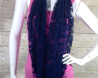 Navy blue floral lace infinity scarf