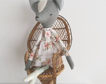 SALE - domesticated wood sprite | handmade cloth doll | animal doll - floral, lace and mint