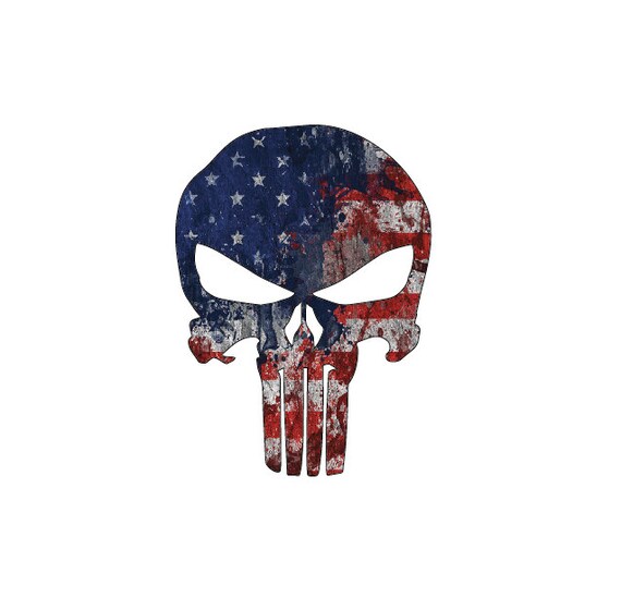 Punisher Skull American Flag Full Color Die Cut Decal
