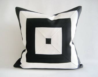 Pillow Cover Indoor Outdoor Mitered Black White Stripes