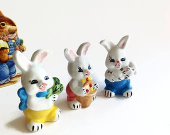 Vintage Bunny Figurines - Porcelain Bunny Rabbits - Easter Bunnies - Easter Decor - Baby Room Decor - Rabbit Decor