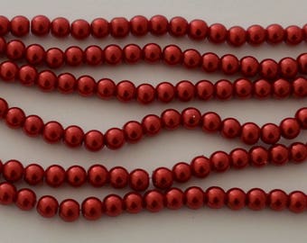 50 glass Pearl 6 mm red beads brick