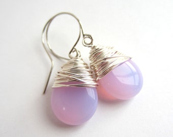 Opal Pink Earrings Wire Wrapped Earrings Dangle Earrings Tear Drop Earrings Wire Wrapped Jewelry Handmade