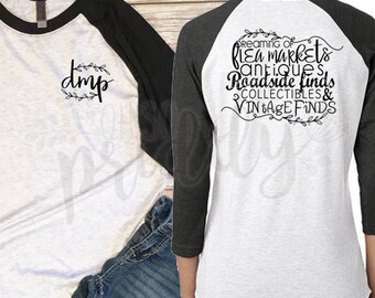 Flea Market, Antiques, Roadside Finds, Collectibles, Vintage Goods, Custom Monogram Shirt, Vinyl, Baseball Tee, Raglan Tee, Vintage, Tee