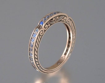 CARYATID 14k rose gold wedding band with Rainbow Moonstones