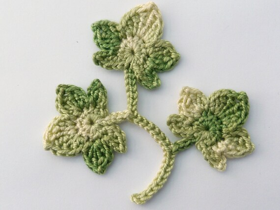 Crochet Crochet applique 3 sage green crochet ivy leaves