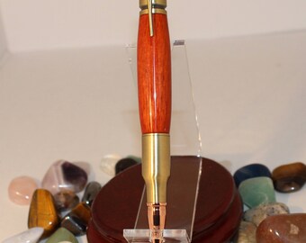 Elegantly handcrafted 30Cal Bolt Action Mechanical Pencil (.7mm) in Antique Brass/Copper with Padauk Wood barrell.