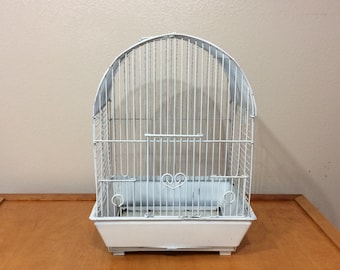 White Metal Wire Bird Cage - Vintage Shabby Chic