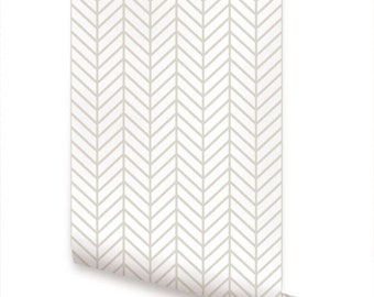 Herringbone Line Beige Peel & Stick Fabric Wallpaper Repositionable