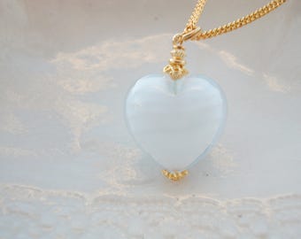 White Heart Necklace In Murano Glass