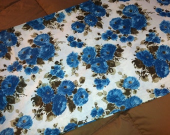 Vintage 1960's Blue Floral Print Cotton Fabric - 2 Yards