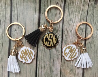 Monogrammed Tassel Keychain, Tassel Keychain, Initial Tassel Keychain, Quatrefoil Keychain, Monogrammed Keychain, Monogram Keychain