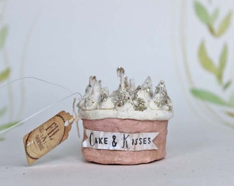 Miniatur Kuchen Torte Nostalgischer Christbaumschmuck Wattefigur Ornament Spun Cotton